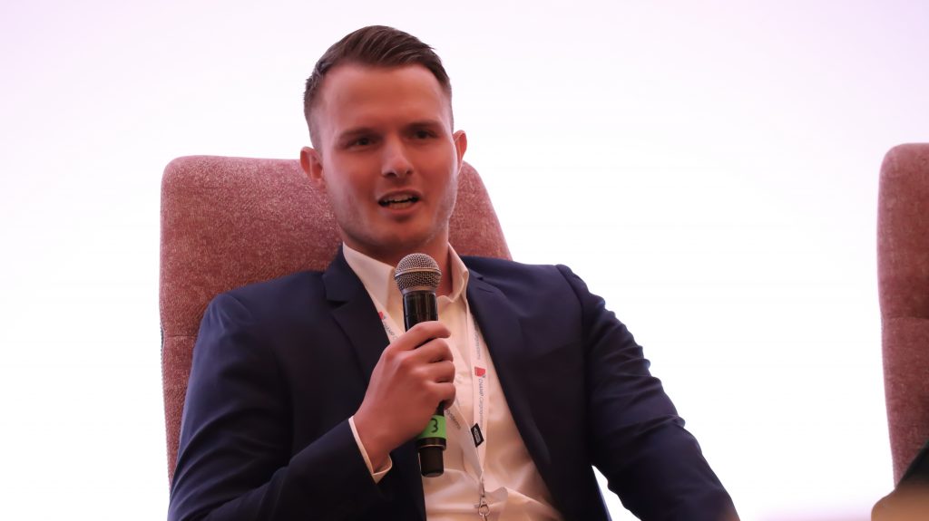 Christian Leffler, our Project Manager, on stage